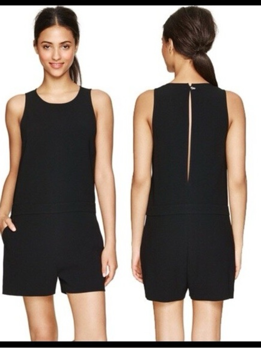 Aritzia Babaton Black Ozzy Romper with Pockets Back Slit Detail